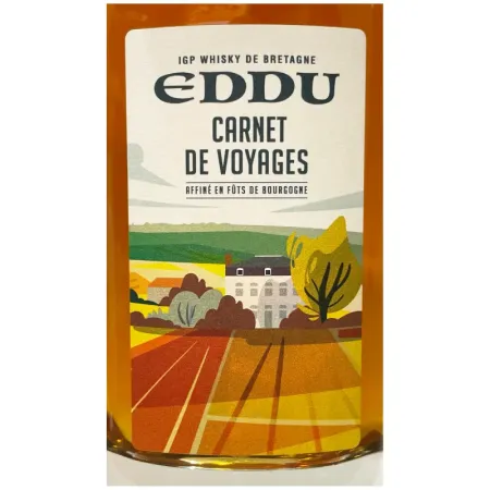 Whisky label from the Distillerie des Menhirs travel diary in Burgundy, Côte de Beaune