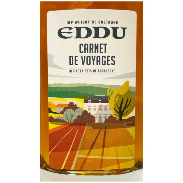 Whisky label from the Distillerie des Menhirs travel diary in Burgundy, Côte de Beaune