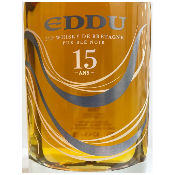 Eddu 15 year old Breton whisky bottle label from the Distillerie des Menhirs