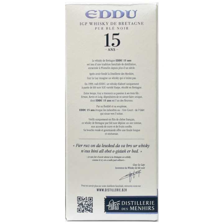 Contre Etui whisky breton eddu 15 ans Distillerie des Menhirs