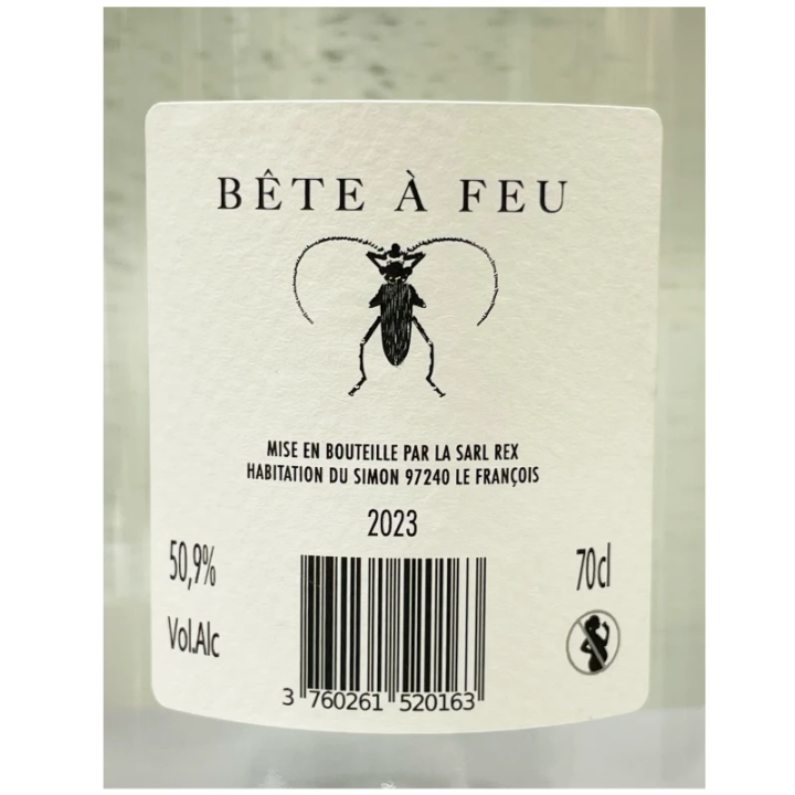 Contre Etiquette rhum A1710 bête à feu Distillerie A1710 Agricole Martinique