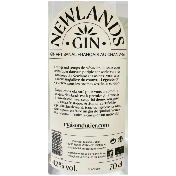 Contre Etiquette Gin Newlands Distillerie Dutier