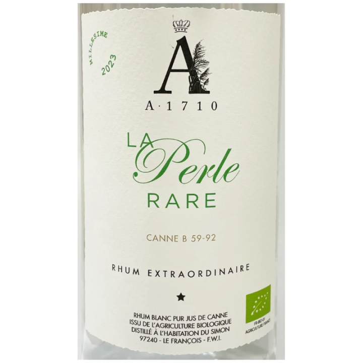 Etiquette Rhum La Perle Rare canne B 59-92 dit canne roseau de la distillerie a1710
