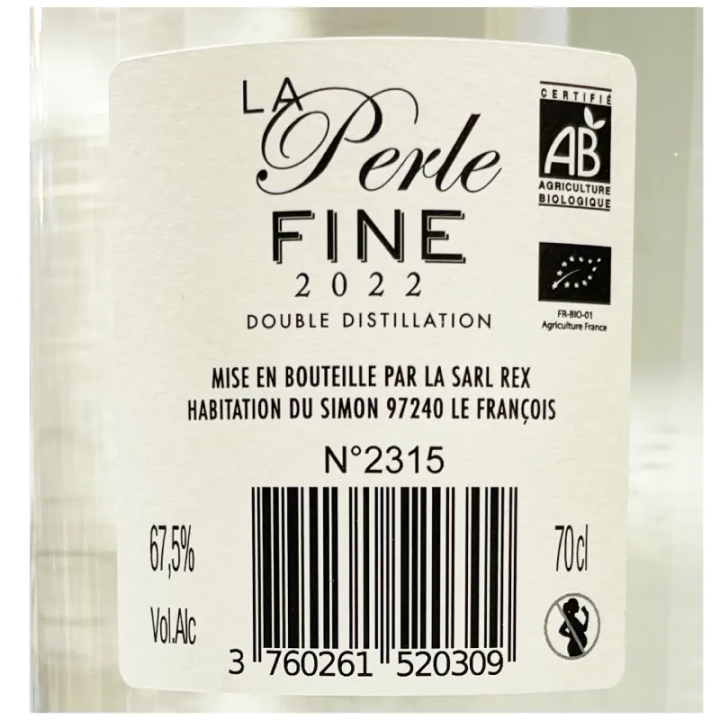 Contre Etiquette Bouteille Rhum A1710 La Perle Fine Millésime 2022 Distillerie a1710